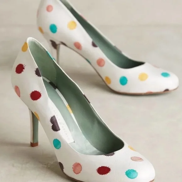 NEW $250 Anthropologie Polka Dotted Pumps Heels Paola D'Arcano - Picture 1 of 5